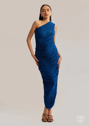 Evening Wear Blue One Shoulder Dress for Women